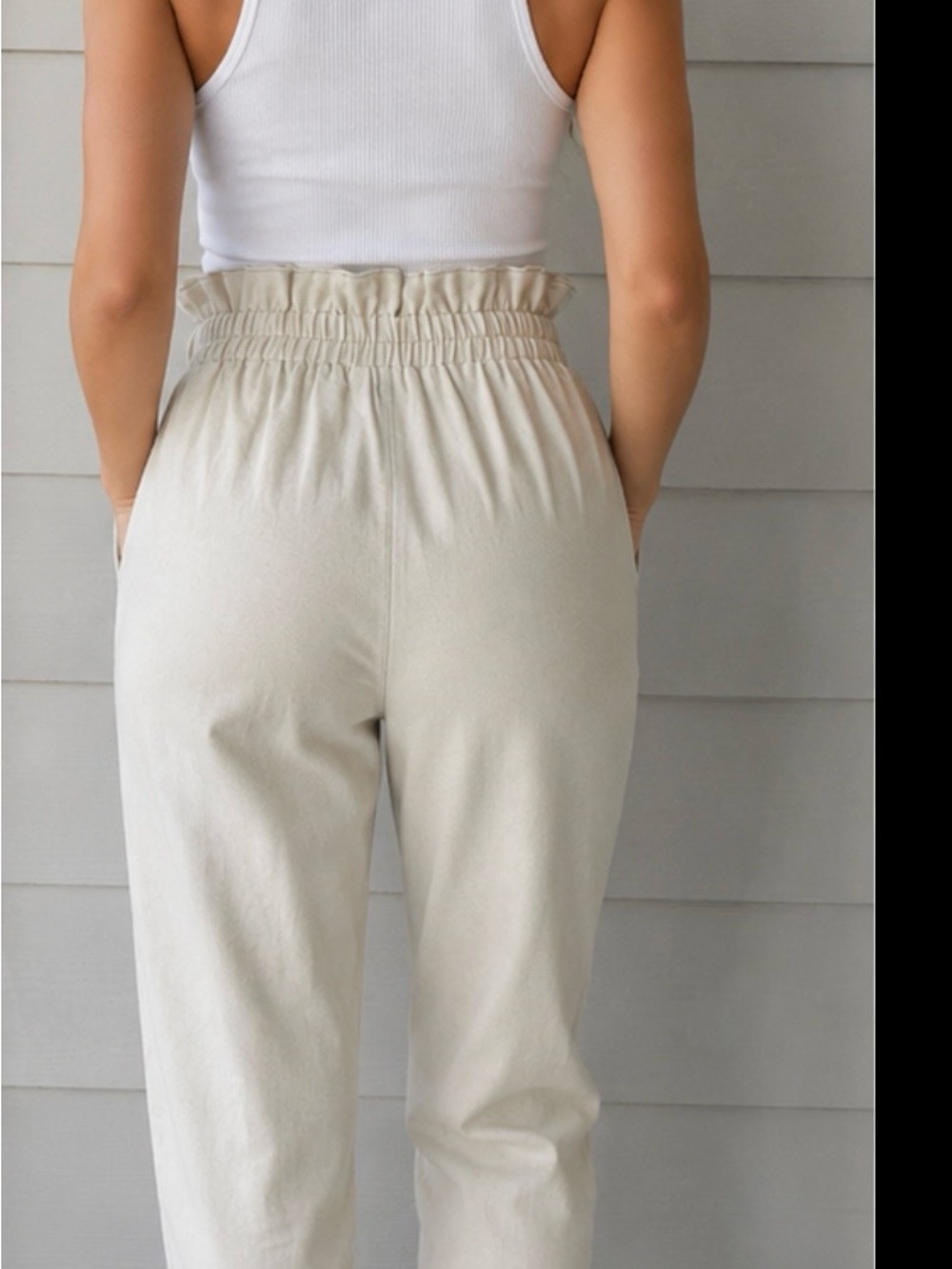 Sienna Sky Cream Paperbag Waist Tie Pants - Picture 2 of 10